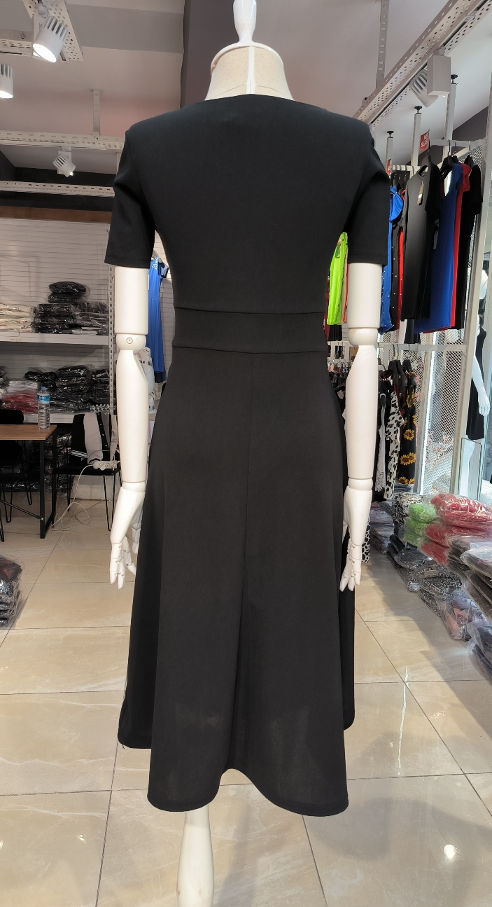 Kadın Kısa Kollu Kruvaze Yaka Kuşak Ve Toka Detay Krep Elbise - Görsel 5