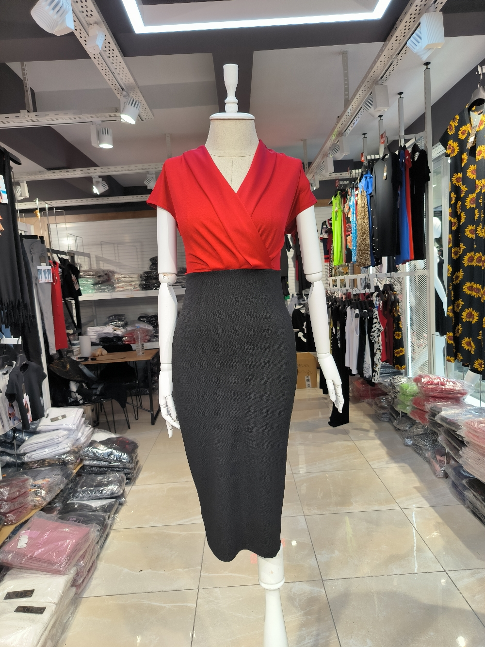 Kadın Kısa Kollu Kruvaze Yaka Krep Elbise (Kemersiz) - Görsel 19