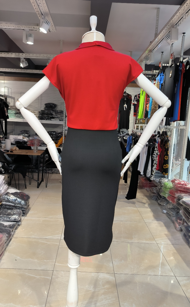 Kadın Kısa Kollu Kruvaze Yaka Krep Elbise (Kemersiz) - Görsel 20