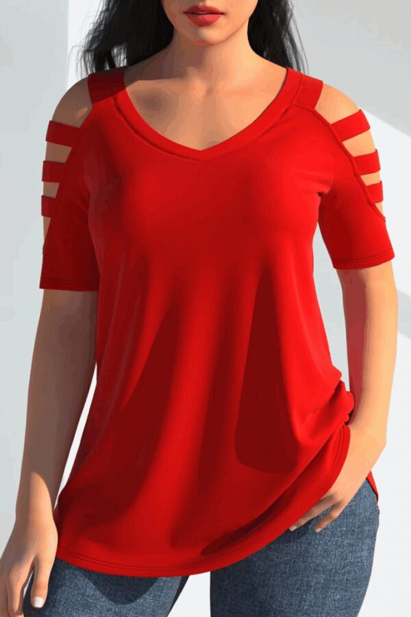 Kadın Kısa Kollu Kollar şerit Detay V Yaka Viskon Bluz