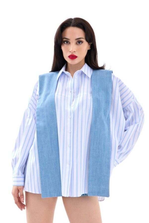 7074 GÖMLEK-MAVİ BEYAZ ÇİZGİLİ