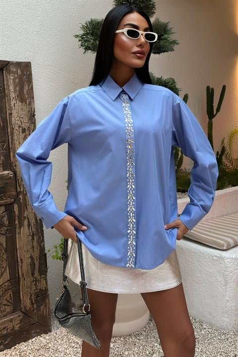 Önü Şerit Taşlı Gömlek 3448