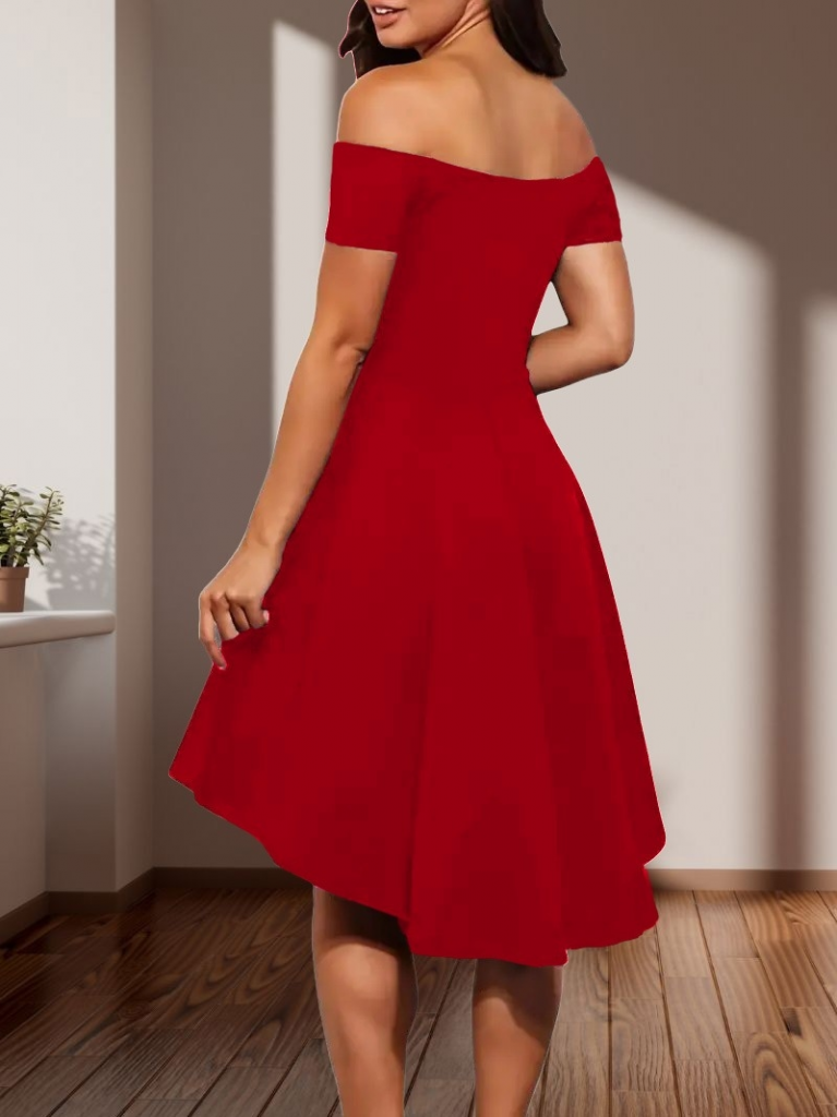 Kadın Kısa Kollu Madonna Yaka önü Kısa Arkası Uzun Ithal Krep Elbise - Görsel 15