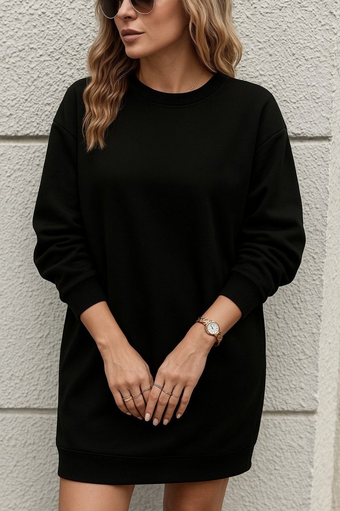 Kadın Uzun Kollu Bisiklet Yaka Iki Iplik Elbise - Görsel 2