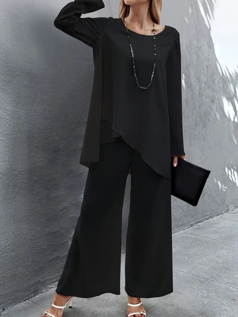 Kadın Uzun Kollu Asimetrik Detaylı Salaş Sandy Bluz Ve Pantolon Ikili Takım - Görsel 4