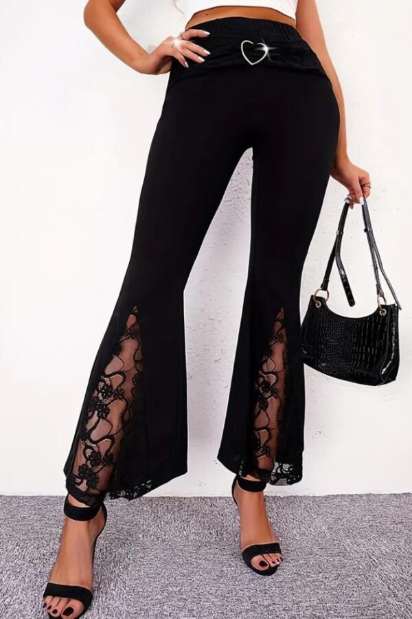 Kadın Yüksek Bel Kalpli Kemer Dantel Detaylı Dalgıç Pantolon