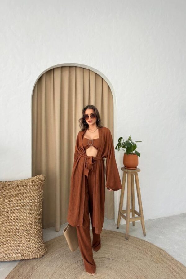 KRINKILL BÜSTİYER-PANTOLON-KİMONO TAKIM - Kahverengi