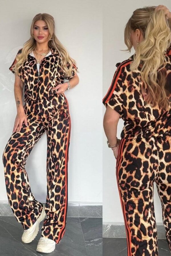 Kadın Dalgıç Kumaş Dijital Leopar Baskılı şerit Detaylı Takım