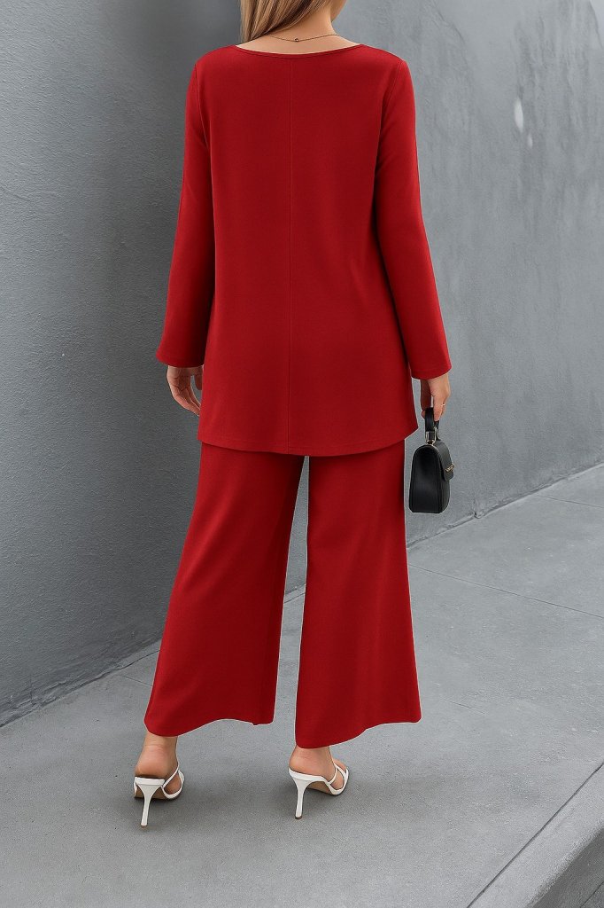 Kadın Uzun Kollu Asimetrik Detaylı Salaş Sandy Bluz Ve Pantolon Ikili Takım - Görsel 8