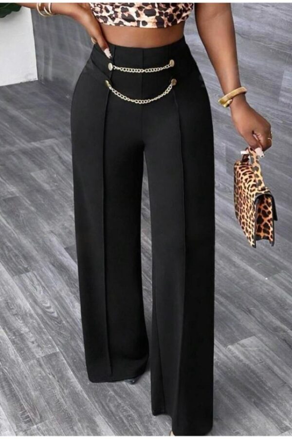 Kadın Beli Zincir Detaygeniş Paça Ithal Krep Pantolon