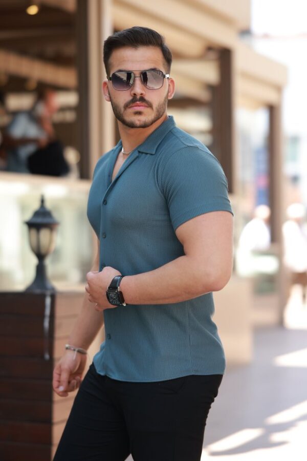 Erkek Ottoman Kumaş Apaj Yaka Kısa Kollu Gömlek