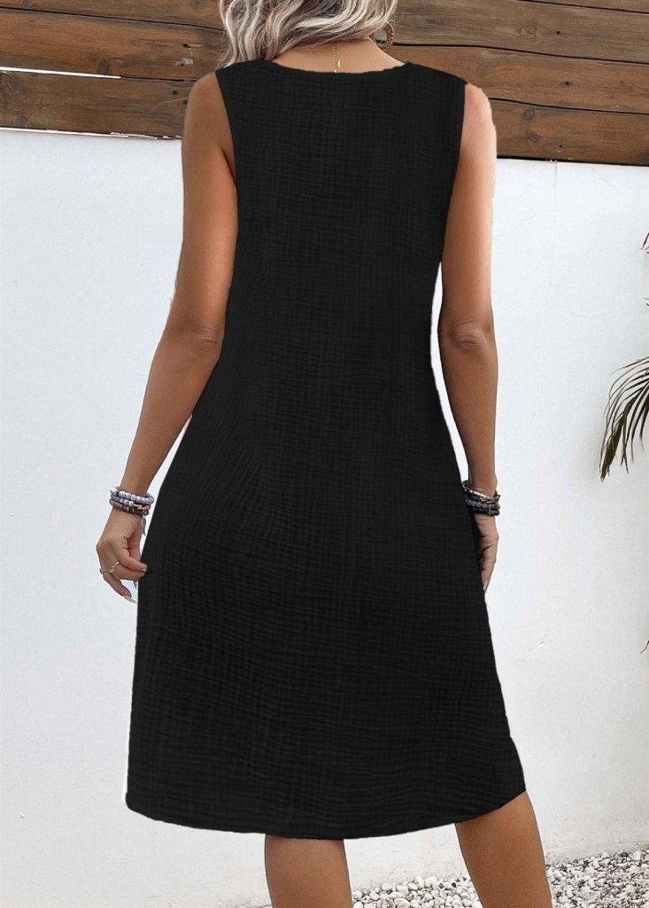 Kadın Askılı V Yakalı önden Düğmeli Narin Elbise - Görsel 5