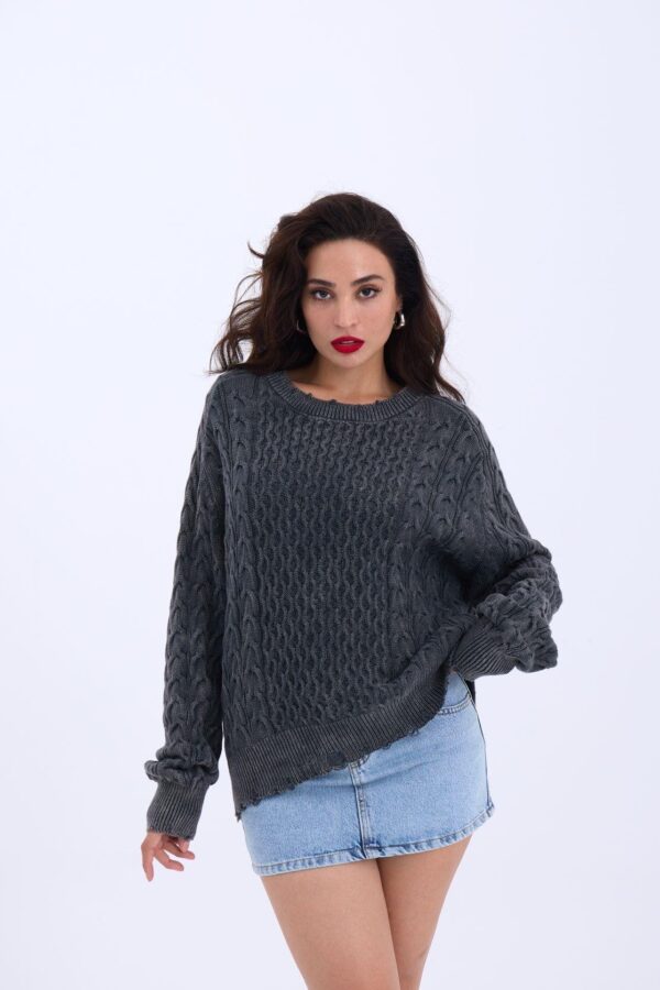 43271 TRİKO SALAŞ SAÇ ÖRGÜ KAZAK-ANTRASİT