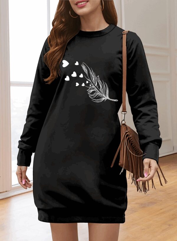 Kadın Uzun Kollu Bisiklet Yaka Desenli Viskon Iki Iplik Elbise