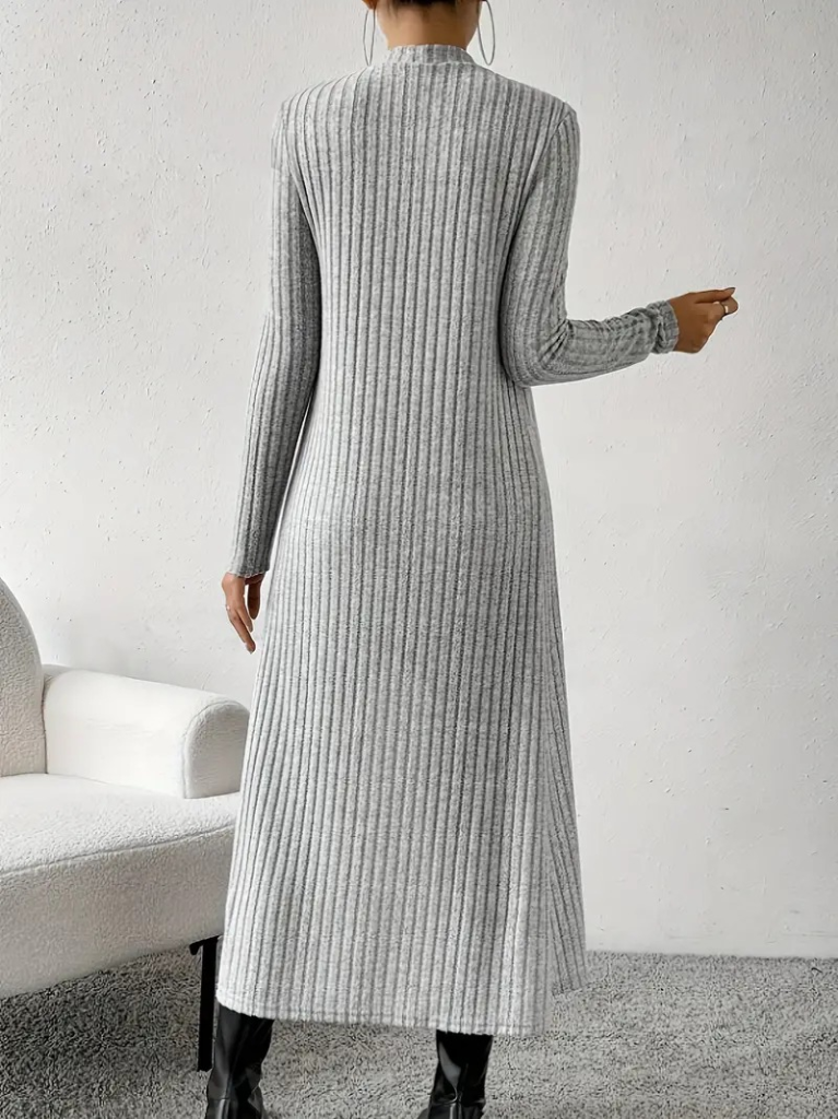 Kadın Askılı Yuvarlak Yakalı Elbise Ve Yarı Balıkçı Yakalı şardonlu Kaşkorse Ikili Takım - Görsel 3