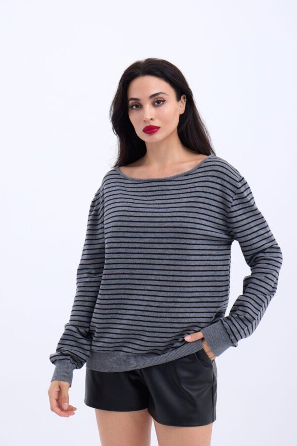 4215 TRİKO ÇİZGİLİ SALAŞ KAZAK-GRİ-SİYAH