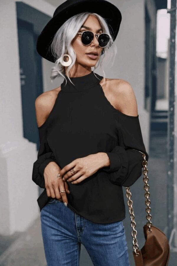 Kadın Uzun Kollu Omuz Dekolteli Viskon Bluz