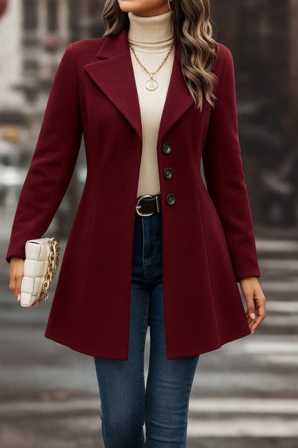 Kadın Uzun Kollu Yakalı önden Düğmeli Kısa Kaşe Kaban