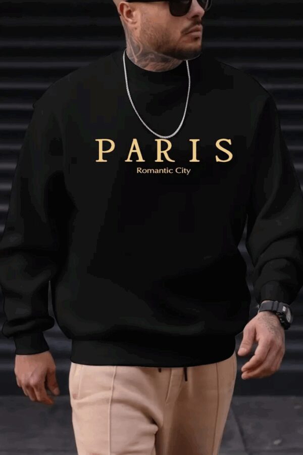 Erkek Uzun Kollu Bisiklet Yaka Paris Yazılı Iki Iplik Bluz