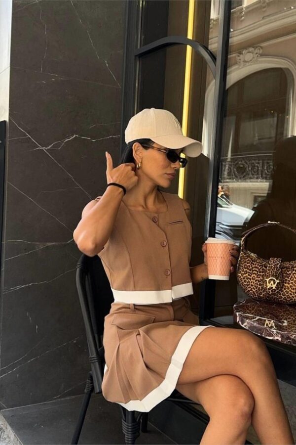 ETEKUCU ŞERİTLİ YELEK - TENİS ETEK TAKIM - Bej