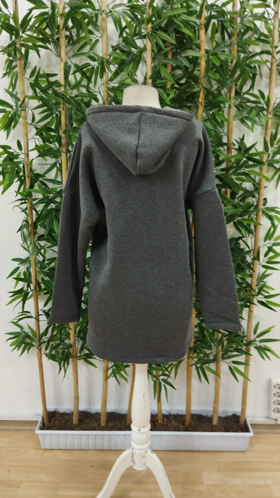 Kadın Uzun Kollu Kapşonlu Fermuar Detaylı Cepli Uzun üç Iplik Ceket - Görsel 6