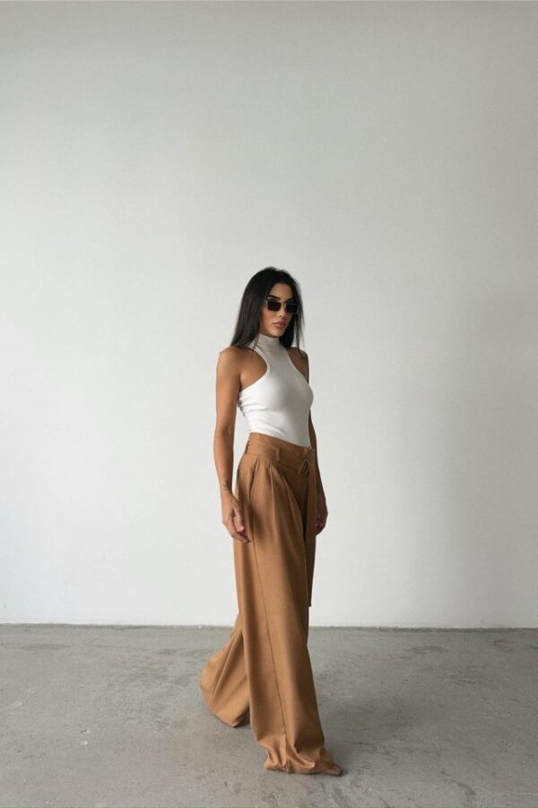 PALAZZO PANTOLON KUMAŞ KEMER DETAYLI - Bej