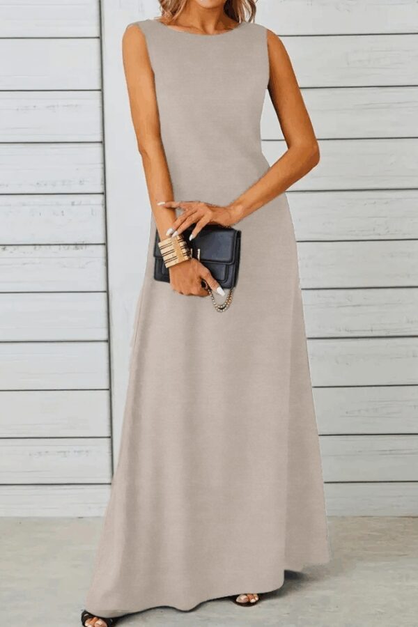 Kadın Kolsuz Kayık Yaka Maksi Janjan Krep Elbise