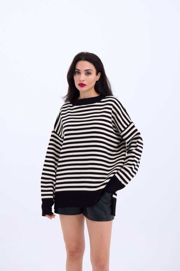 3344 ÇİZGİLİ SALAŞ KAZAK-SİYAH-KREM