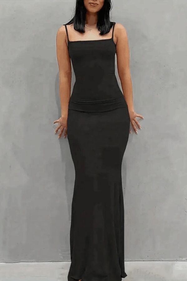 Kadın Kolsuz Askılı Bodycon Uzun Viskon Elbise