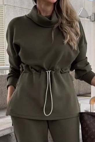 Kadın Uzun Kollu Balıkçı Yaka Belden Lastikli Modal Bluz Ve Pantolon Ikili Takım - Görsel 8