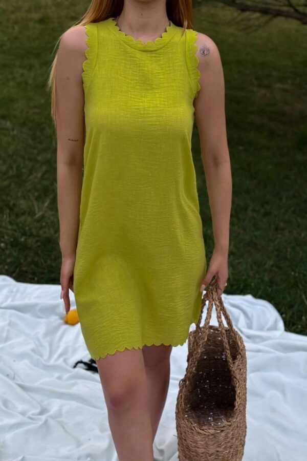 Kadın Keten Kumaş Kolsuz Mini Boy Elbise