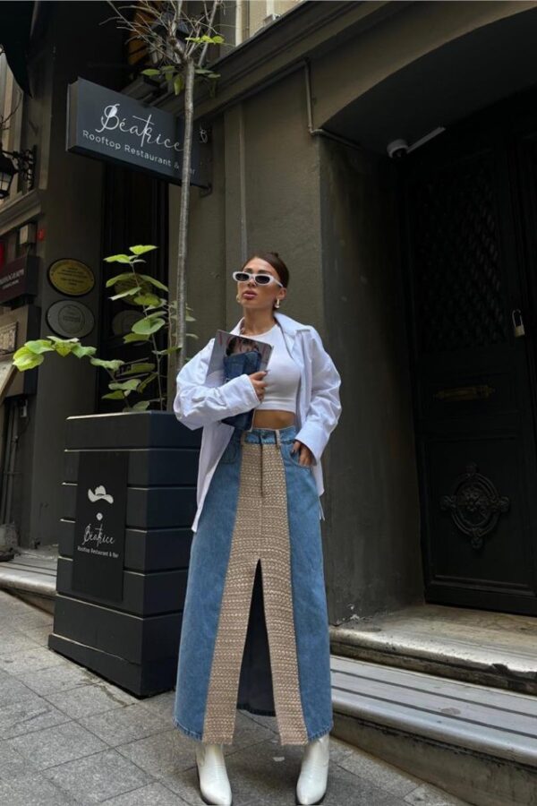 KOT ETEK PARÇALI UZUN ÖNDEN YIRTMAÇLI - Bej