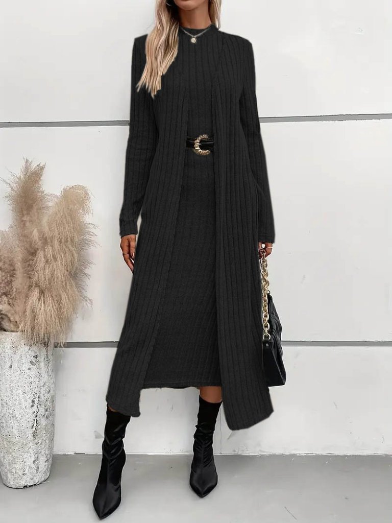 Kadın Uzun Kollu Yarı Balıkçı Yaka şardonlu Dalgıç Elbise Ve Uzun Hırka Ikili Takım - Görsel 6