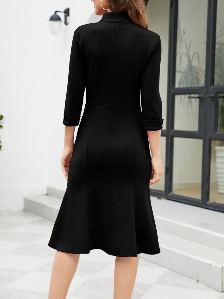 Kadın Truvakarkol V Yakalı Midi Ithal Krep Elbise - Görsel 3