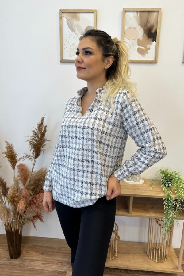 Kadın Uzun Kollu V Hakim Yaka çok Renkli Dokuma Bluz