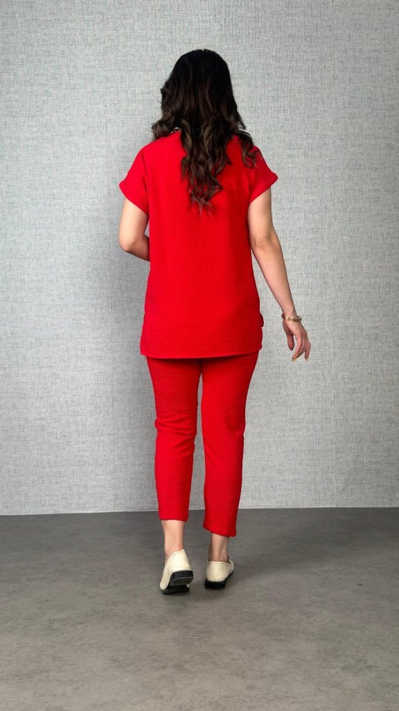 Kadın Kısa Kollu Yuvarlak Yaka Aerobin Bluz Ve Pantolon Ikili Takım - Görsel 8