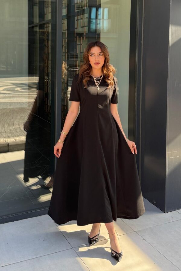 Kadın Kısa Kollu Bisiklet Yaka Maksi Boy Ithal Krep Elbise