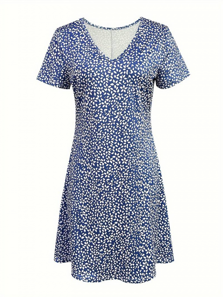 Kadın Kısa Kollu Mini çiçek Desen Süprem Elbise - Görsel 4