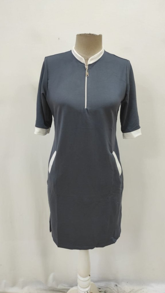 Kadın Kısa Kollu Yakadan Fermuarlı Cepli Yandan Yırtmaçlı Viskon Elbise - Görsel 7