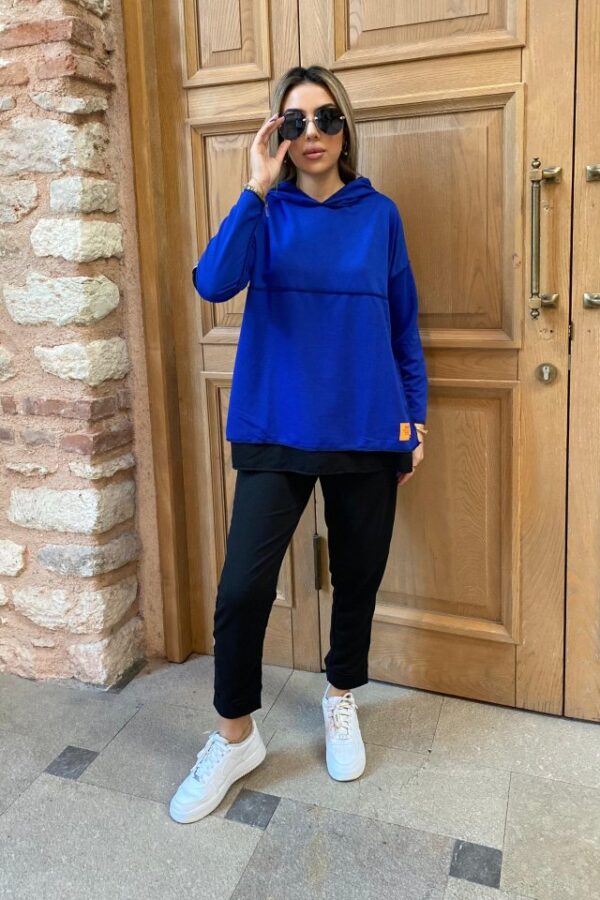 Kadın Pembe Kapşonlu Etek Ucu Detay Arma Ters Dikiş Gorunumlu Ikili Takım