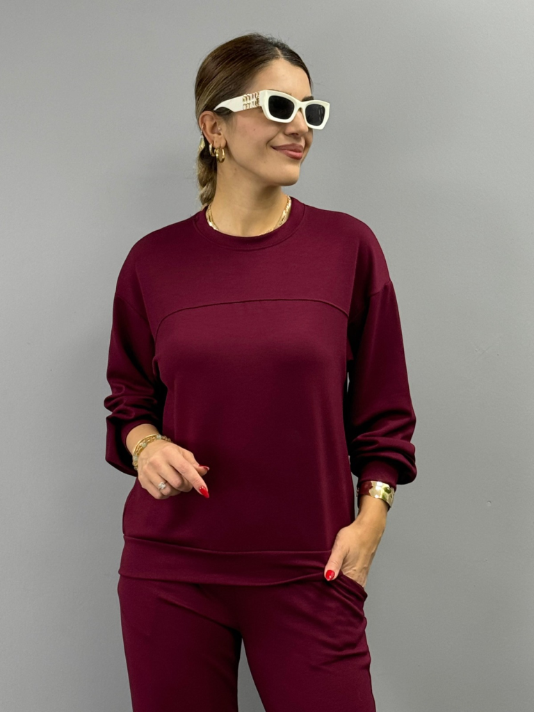 Kadın Uzun Kollu Bisiklet Yaka Viskon Iki Iplik Bluz Ve Pantolon Ikili Takım - Görsel 12