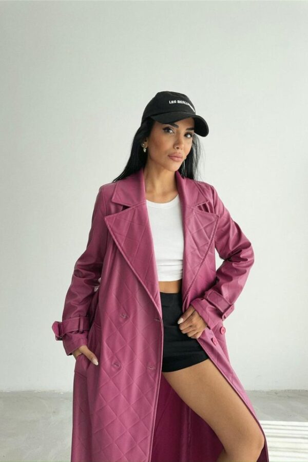 KAPİTONE DERİ TRENCH - Fuşya