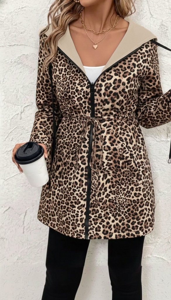 Kadın Uzun Kollu Kapşonlu çift Taraflı Cepli Bağcıklı Fermuarlı Viskon Iki Iplik Ceket - Görsel 8