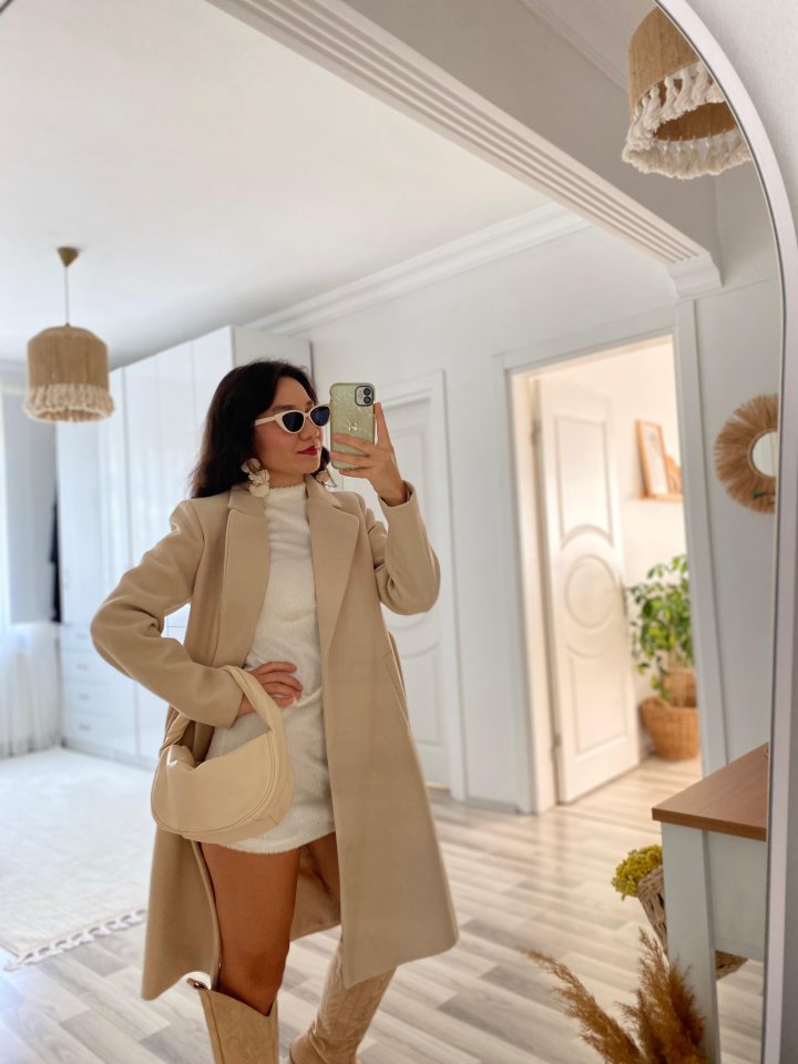 Kadın Uzun Kollu Peluş Mini Boy Elbise - Görsel 2