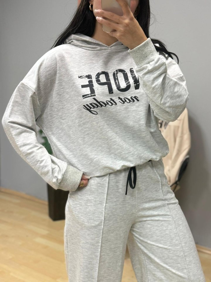 Kadın Uzun Kollu Nope Baskılı Beli Ribanalı Ikili Takım - Görsel 7