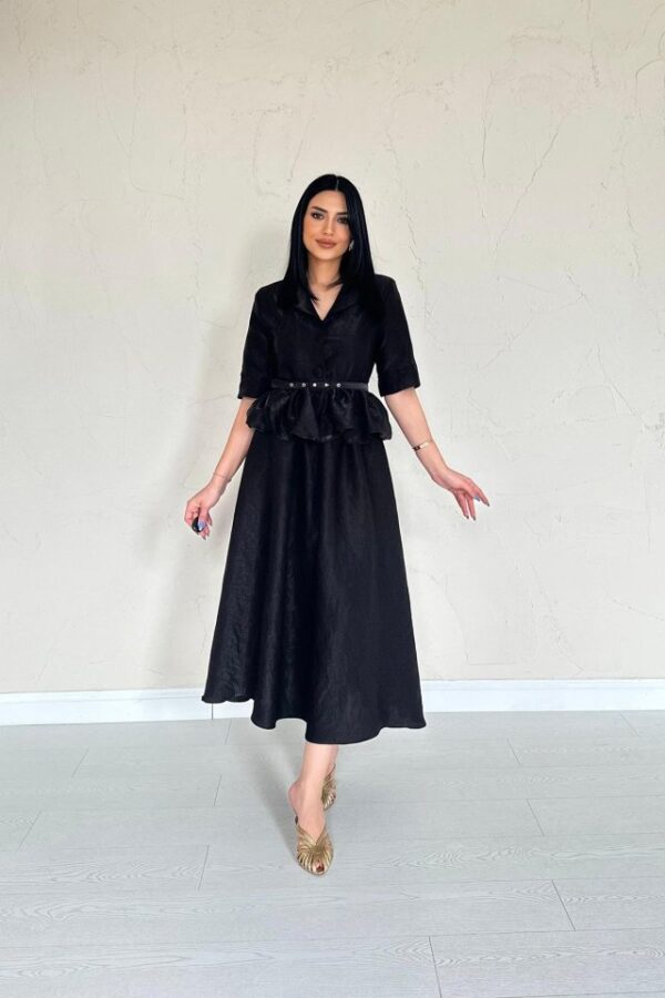 Moccah İnce Kemerli Fırfırlı Ceket Ve Büzgülü Etek Takım