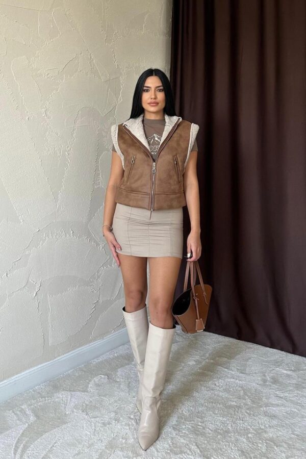 Kahverengi Cepli Kısa Yelek