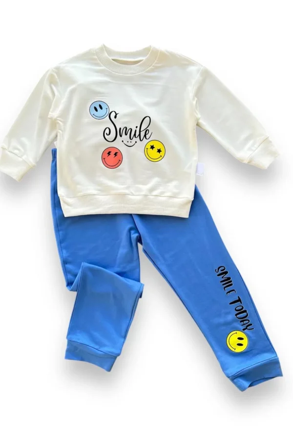 6-9-12-18 Ay Emoje Baskılı Pamuk Penye Kumaş Erkek Bebek Takımı