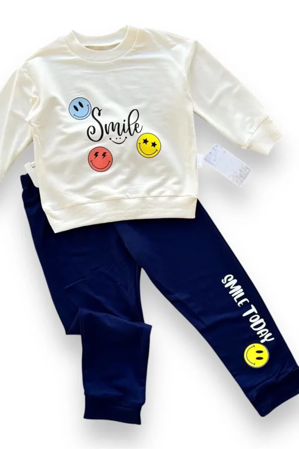 6-9-12-18 Ay Emoje Baskılı Pamuk Penye Kumaş Erkek Bebek Takımı