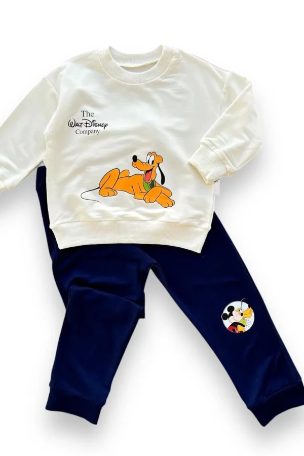 6-9-12-18 Ay Köpek Baskılı Pamuk Penye Kumaş Erkek Bebek Takımı